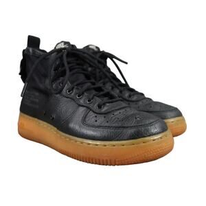 Nike Shoes Youth 5 Sneakers SF Air Force 1 Leather Casual Black Gum Zip Mid GS
